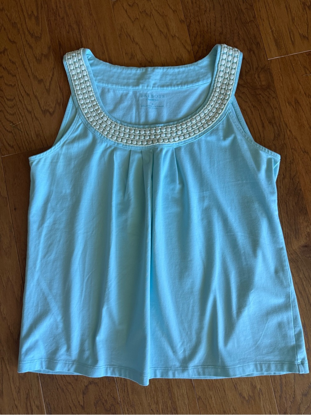 Talbots Light Blue/Turquoise Sleeveless Tank with Beaded Yoke